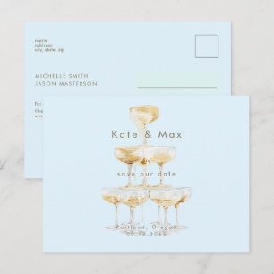 Postal Champagne Moderno Hielo Azul Boda Guardar la Fecha