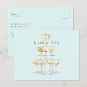 Postal Champagne Moderno Seafoam Ahorre la Fecha de la Bo
