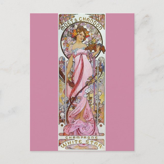 Postal Champagne rosa - Art Nouveau (Anverso)
