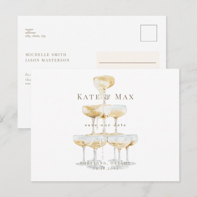 Postal Champagne Save the Date Boda Moderna (Anverso / Reverso)