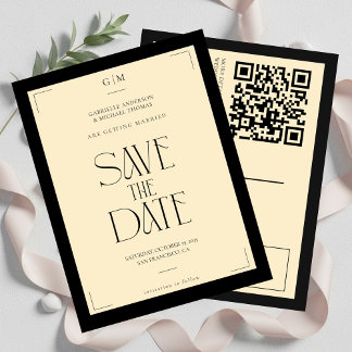 Postal Champagne Silk Cream Art deco Save The Date
