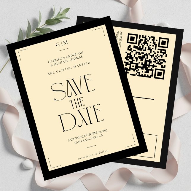 Postal Champagne Silk Cream Art deco Save The Date  (Subido por el creador)
