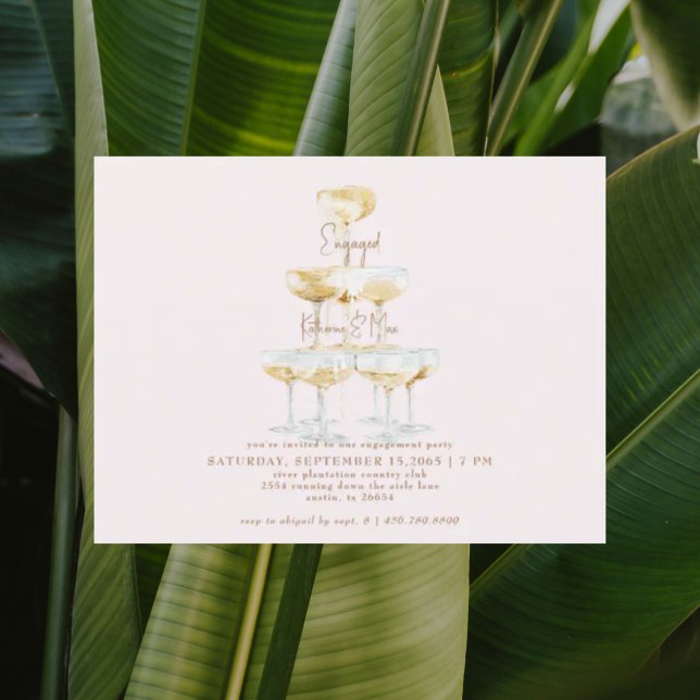 Postal Champagne Tower Gold Text Rubor Engagement Party (Subido por el creador)