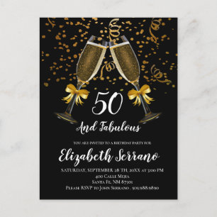 Postal Champagne y Confetti Black Gold 50 cumpleaños