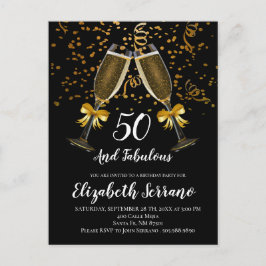 Postal Champagne y Confetti Black Gold 50 cumpleaños