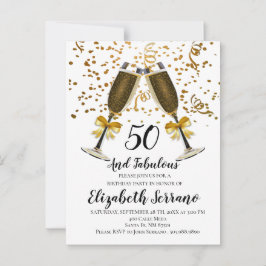 Postal Champagne Y Confetti Gold 50 cumpleaños