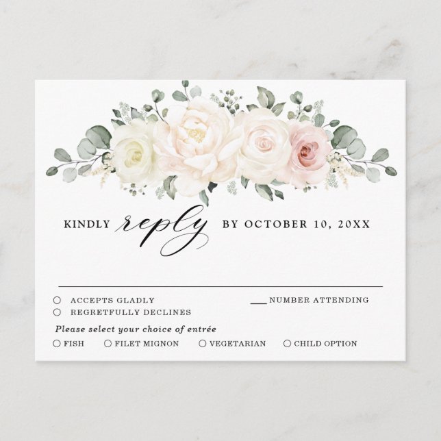 Postal Champán Ivory Rubor Pink Floral Greeneration RSVP (Anverso)