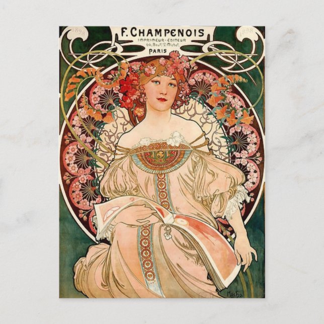 Postal champán rosado - arte Nouveau (Anverso)