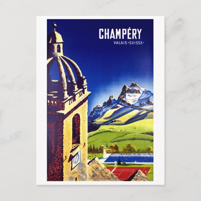 Postal Champéry, Valais, Suiza. Viaje vintage (Anverso)