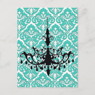 Postal Chandelier Silhouette Verde azulada Damask