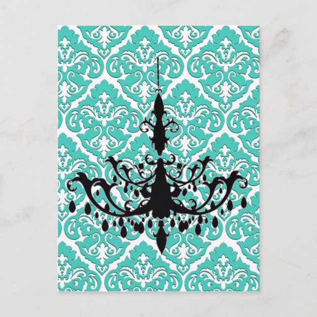 Postal Chandelier Silhouette Verde azulada Damask (Anverso)