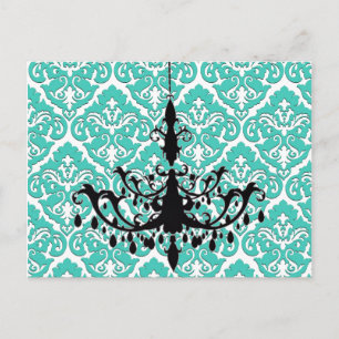 Postal Chandelier Silhouette Verde azulada Damask
