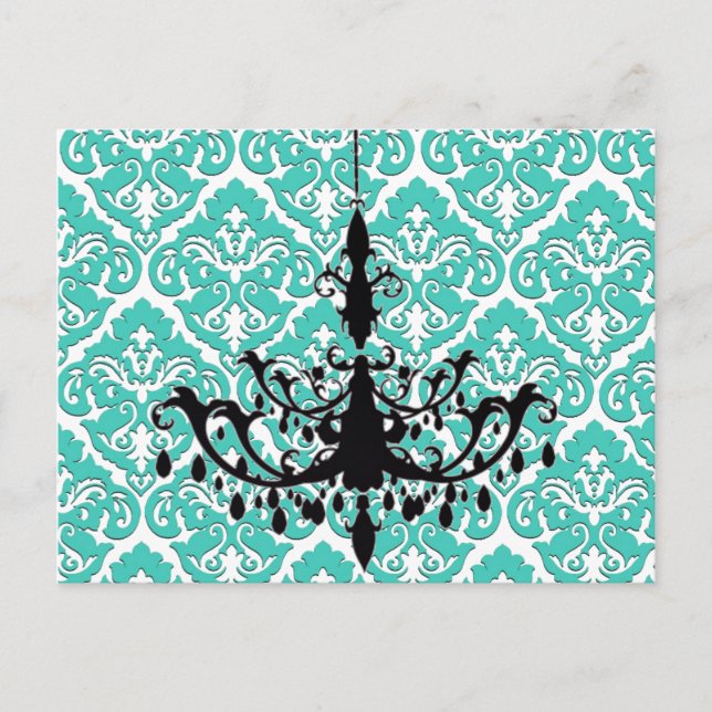 Postal Chandelier Silhouette Verde azulada Damask (Anverso)