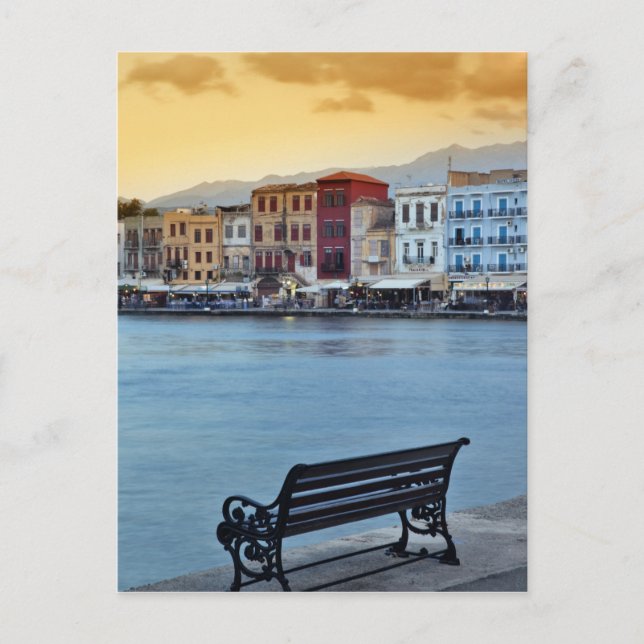 Postal Chania al atardecer, Chania, Creta, Grecia (Anverso)