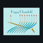 Postal Chanukah Menorah de estilo medio siglo<br><div class="desc">¿Necesitas ser frugal? Enviar una postal de Chanukah en lugar de una tarjeta. Haz el día de alguien con una nota escrita a mano en la espalda. ¡A la gente le encanta recibir correo real cuando es de ti! Esta menorah de arte digital muestra las líneas de expansión del movimiento...</div>