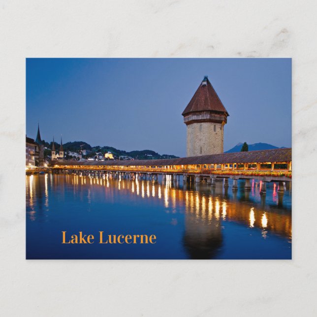 Postal Chapel Bridge Lake Lucern de noche (Anverso)