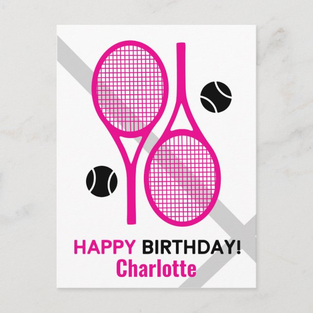 Postal Chaquetas de tenis rosadas vírgenes Tenis Birthday (Anverso)
