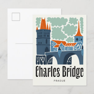 Postal Charles Bridge Praga Abreviatura de viaje abstract