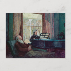 Postal Charles Darwin y su esposa en el Piano