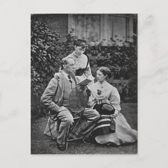 Postal Charles Dickens con dos de sus hijas (Anverso)