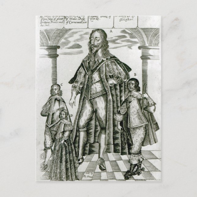 Postal Charles I con sus hijos (Anverso)