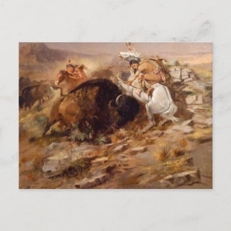 Postal Charles Marion Russell - Caza de búfalos