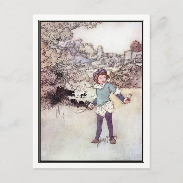 Postal Charles Robinson - Vintage Boy Jugando Badminton (Anverso)