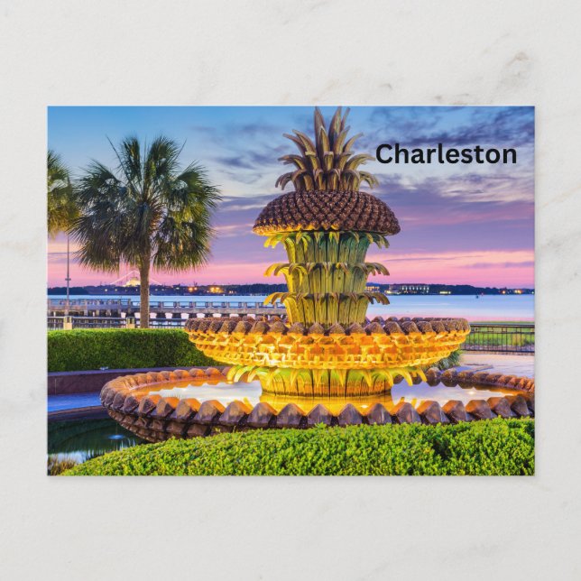 Postal Charleston, Carolina del Sur, hermosa noche (Anverso)