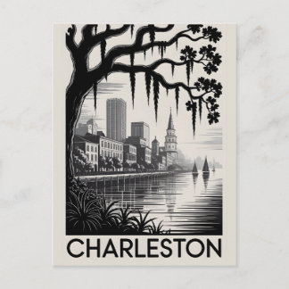 Postal Charleston Carolina del Sur Negro Blanco Grabado e