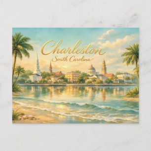 Postal Charleston, Carolina del Sur Playa Vintage, Iglesi