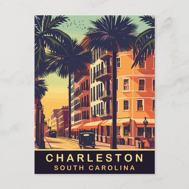 Postal Charleston, City Streets, SC, Viajes de época (Anverso)