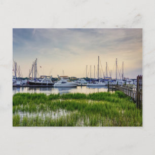 Postal Charleston Harbour Boats Sunset Blank Post Card