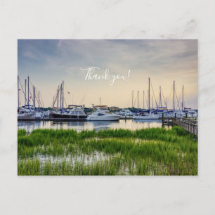 Postal Charleston Harbour Boats Sunset Gracias Postcard