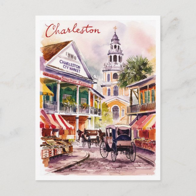 Postal Charleston, pintura al mercado de Carolina del Sur (Anverso)