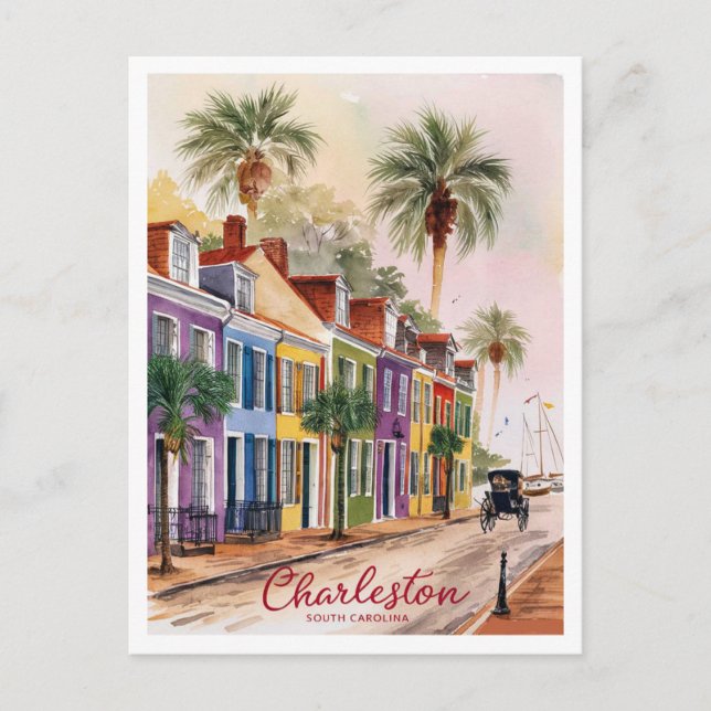 Postal Charleston, pintura callejera de Carolina del Sur (Anverso)
