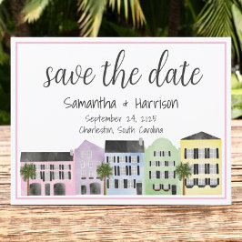 Postal Charleston Save the Date Rainbow Row Boda