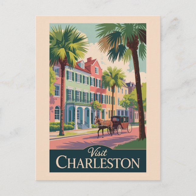 Postal Charleston South Carolina Ilustracion Travel Art (Anverso)