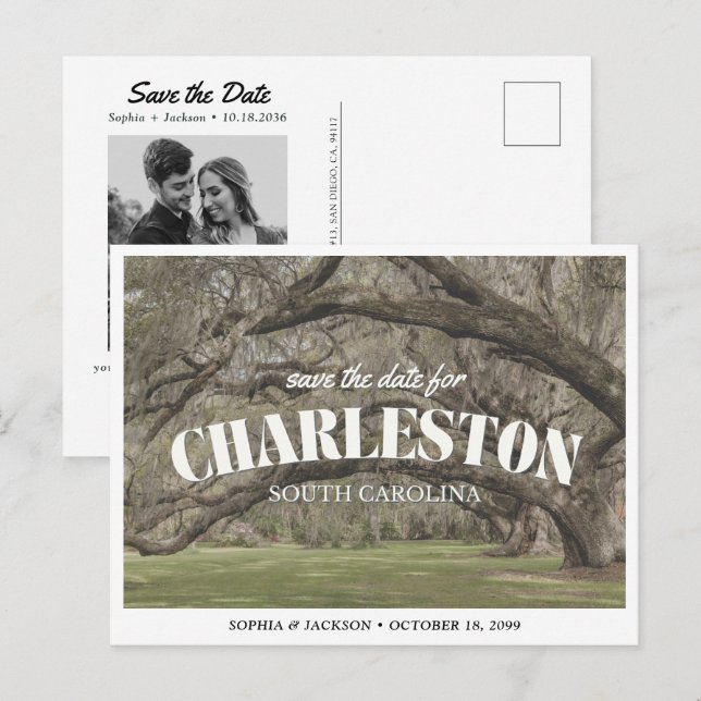 Postal Charleston Wedding Save the Date Retro (Anverso / Reverso)