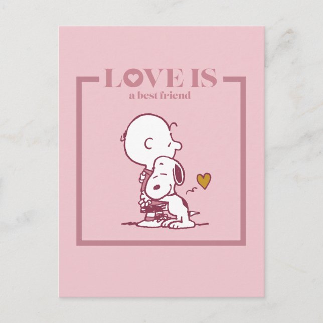 Postal Charlie Brown y Snoopy - El amor es un mejor amigo (Anverso)