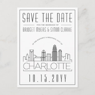 Postal Charlotte Boda   Estilizado Skyline Guardar la fec