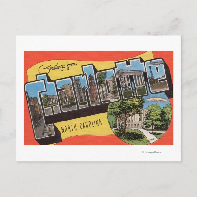 Postal Charlotte, Carolina del Norte - Escenas de letras  (Anverso)