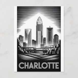 Postal Charlotte Carolina del Norte Negro Blanco Grabado