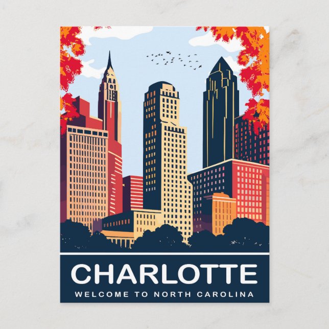 Postal Charlotte, ciudad en otoño, Carolina del Norte, vi (Anverso)