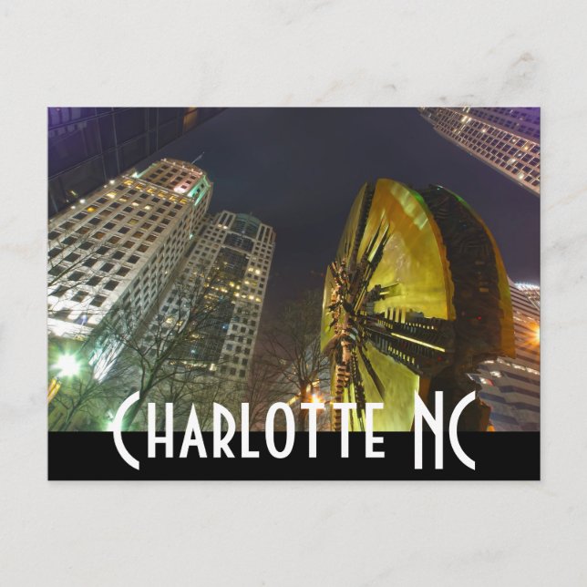 Postal Charlotte Downtown por la noche (Anverso)