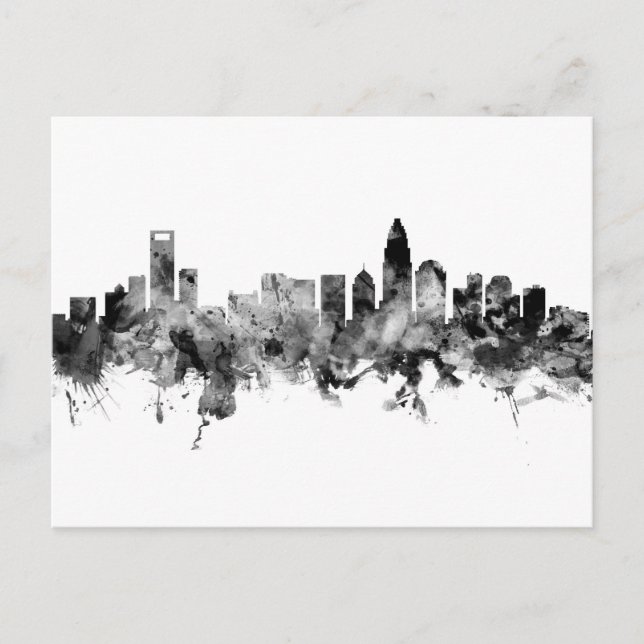 Postal Charlotte North Carolina Skyline Black White (Anverso)