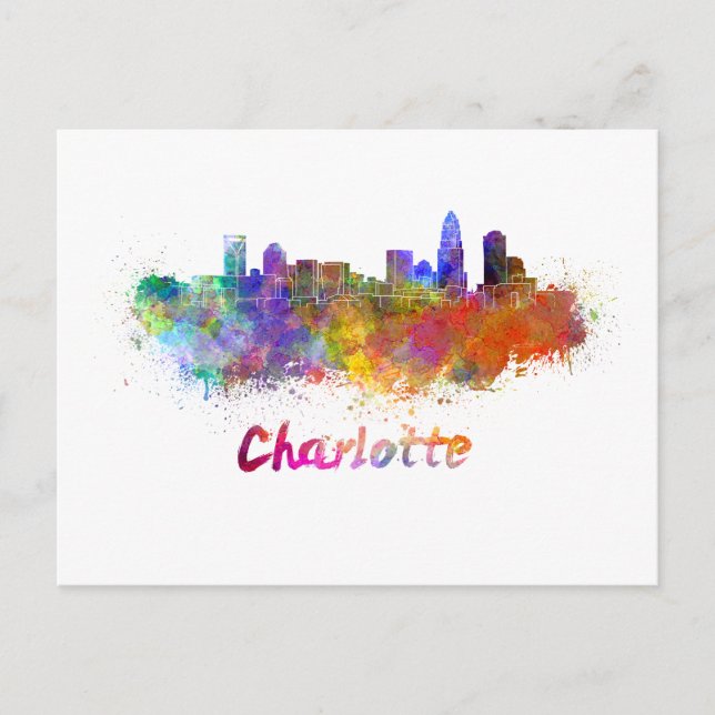 Postal Charlotte skyline in watercolor (Anverso)