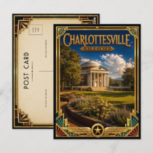 Postal Charlottesville Virginia Arte Deco Vintage Dorado