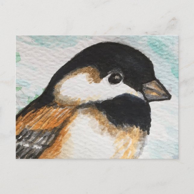 Postal Charming Chickadee Bird Watercolor Cute Small (Anverso)