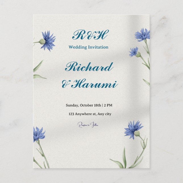 Postal "Charming Custom Wedding Invitation" (Anverso)