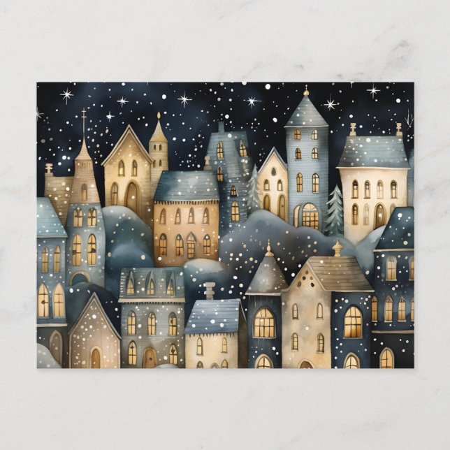 Postal Charming Village Blank Winter Card (Anverso)